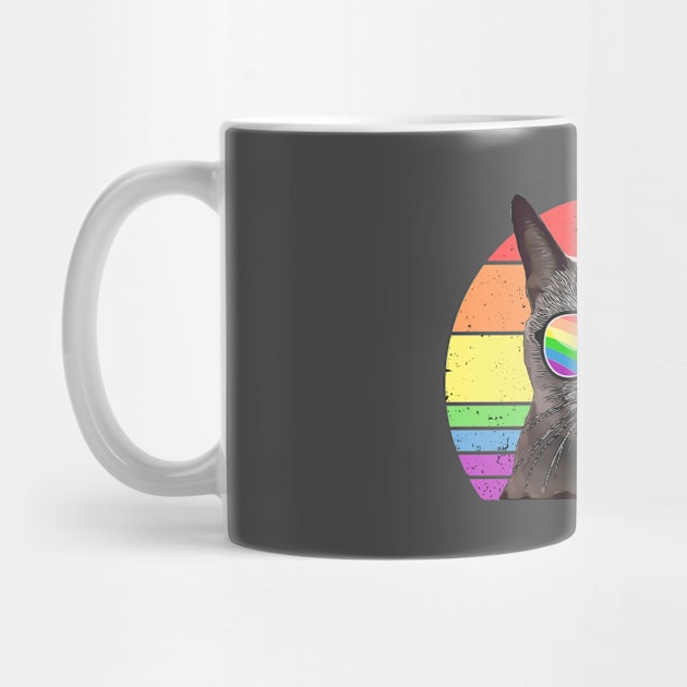 LGBTQ Russian Blue Cat Retro Rainbow Love Pride by TheBeardComic